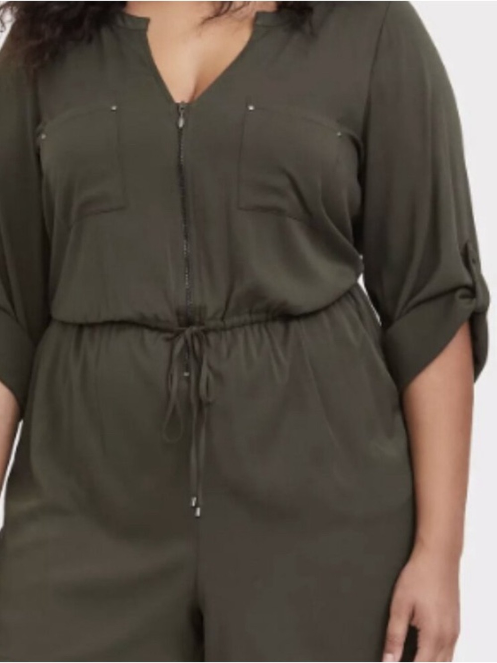 Torrid Olive Green Front-Zip Utility Romper Sz 1